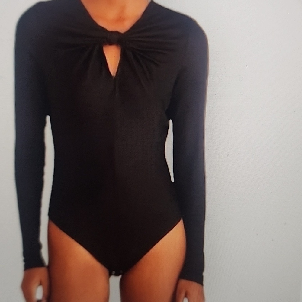 FARM RIO LONG SLEEVE BODYSUIT BLACK SIZE XXS